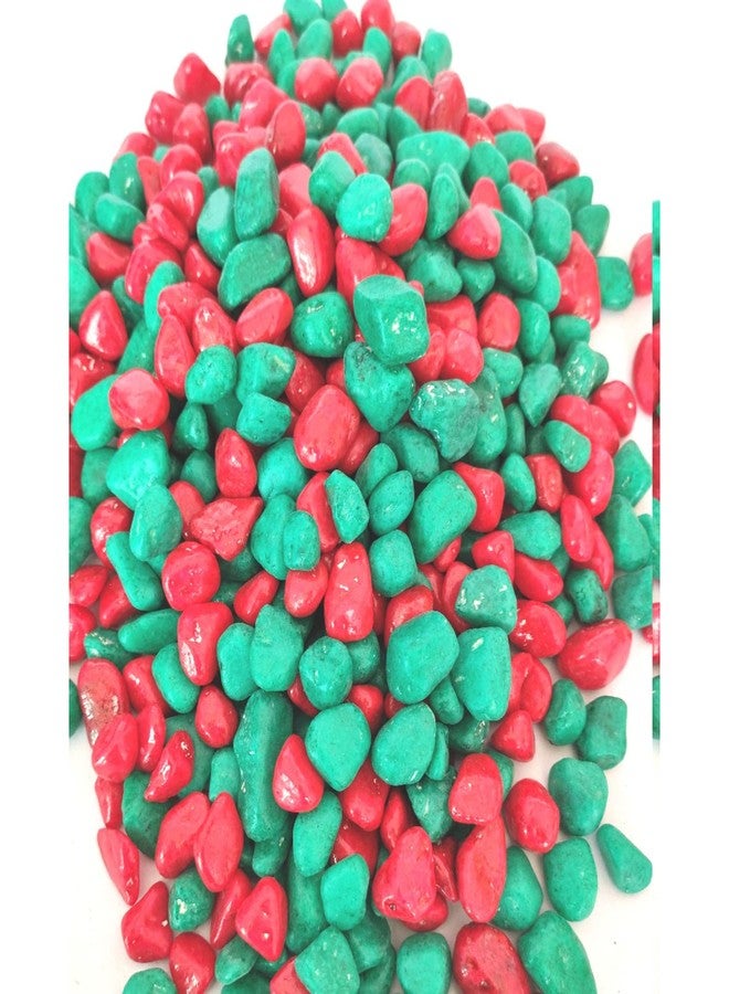 Ercole® Decorative Coloured Painted Asymmetric Marble Stone Pebbles for Vase Filler Plant Pots Aquarium Home Garden Outdoor Decoration (Red & Green, 3 Kg) - Image 2
